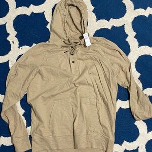 Mens tan hooded pullover, 3 buttons